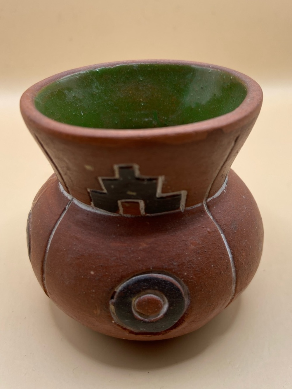 Handcrafted Southwest-Style Brown & Green Tiny Ceramic Vase